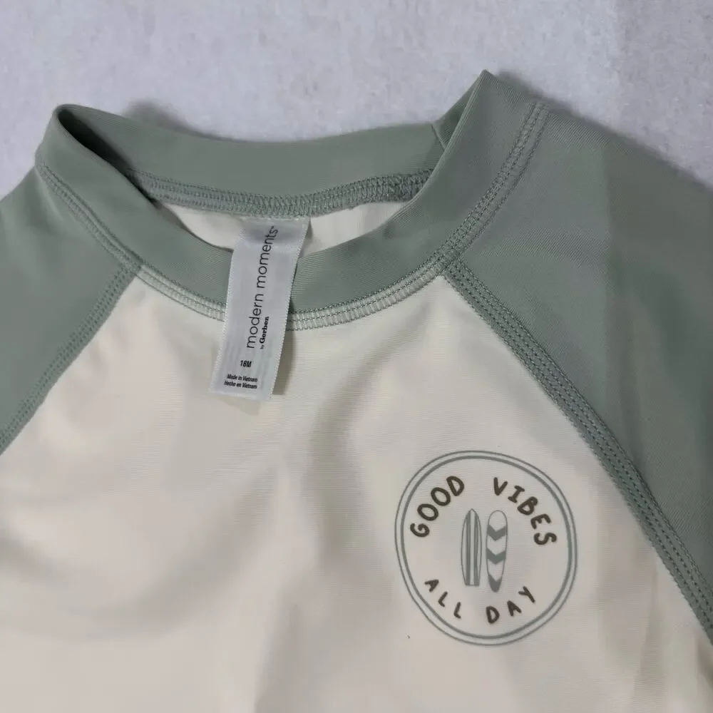 Modern Moments Rash Guard Swim Set Size 18 Months Green White